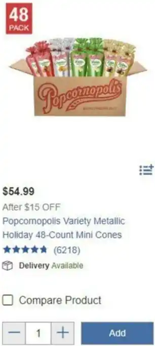 Costco Popcornopolis Variety Metallic Holiday 48-Count Mini Cones offer