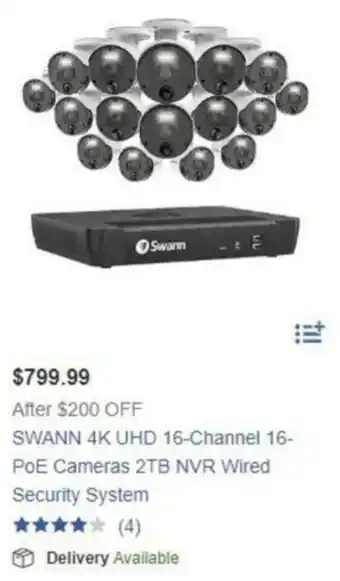 SWANN 4K UHD 16-Channel 16-PoE Cameras 2TB NVR Wired Security System