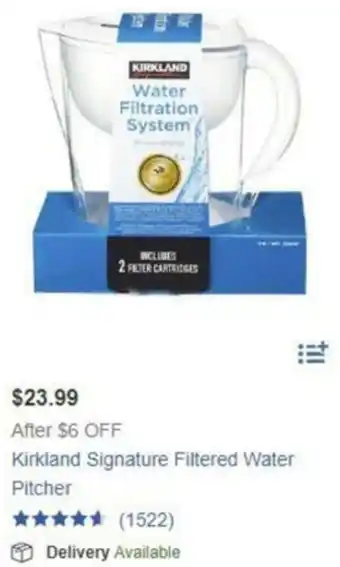 Costco Kirkland Signature Filtered Water Pitcher offer