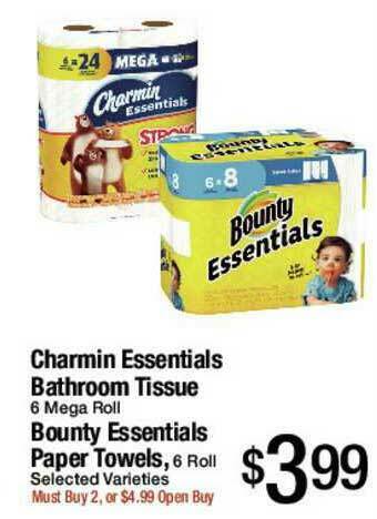 Jons International Charmin Essentials Bathroom Tissue, Bounty Essentials Paper Towels offer