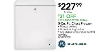Nebraska Furniture Mart Ge Appliances 5-cu. Ft. Chest Freezer offer