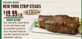 Central Market Natural Bison New York Strip Steaks offer