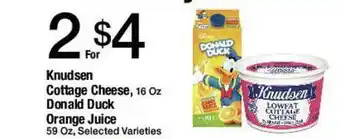 Jons International Knudsen Cottage Cheese, Donald Duck Orange Duck Orange Juice offer