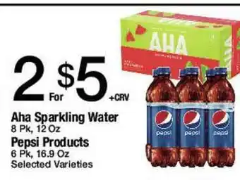 Jons International Aha Sparkling Water, Pepsi Products offer