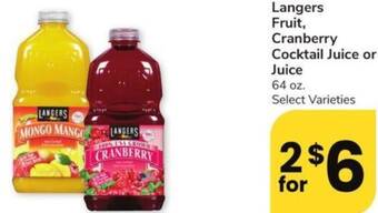 Albertsons Langers Fruit, Cranberry Cocktail Juice or Juice offer
