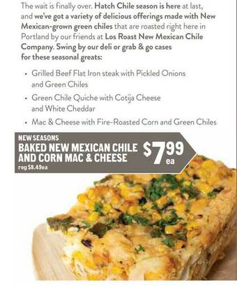 New Seasons Market New Seasons Baked New Mexican Chile And Corn Mac & Cheese offer