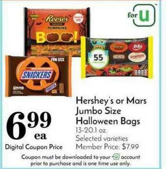 Pavilions Hershey's Or Mars Jumbo Size Halloween Bags offer