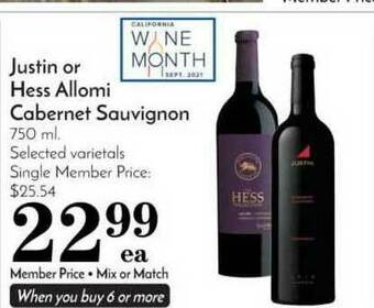 Pavilions Justin Or Hess Allomi Cabernet Sauvignon offer