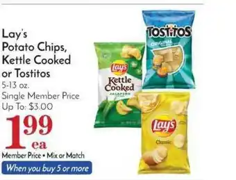 Pavilions Lay's Potato Chips, Kettle Cooked Or Tostitos offer