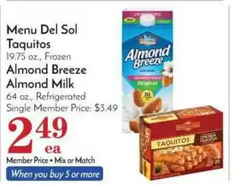 Pavilions Menu Del Sol Taquitos, Almond Breeze Almond Milk offer