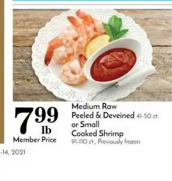 Pavilions Medium Raw Peeled & Deveined Or Small Cooked Shrimp offer
