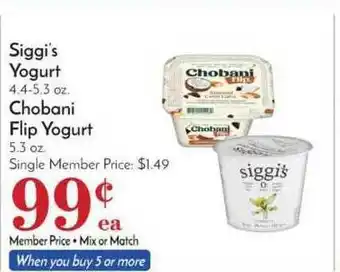 Pavilions Siggi's Yogurt, Chobani Flip Yogurt offer