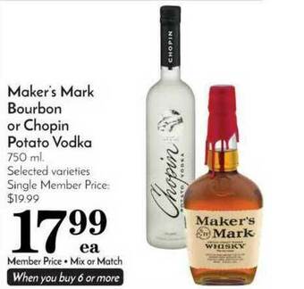 Pavilions Maker's Mark Bourbon Or Chopin Potato Vodka offer