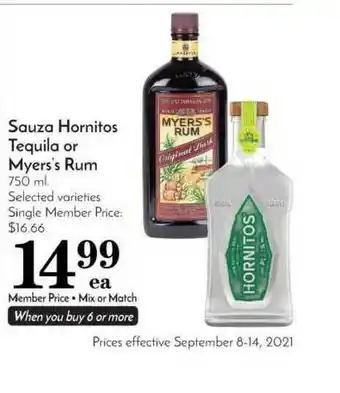 Pavilions Sauza Hornitos Tequila Or Myers's Rum offer