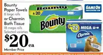 Pavilions Bounty Paper Towels Or Charmin Bath Tissue offer