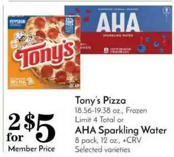 Pavilions Tony's Pizza Or Aha Sparkling Water offer
