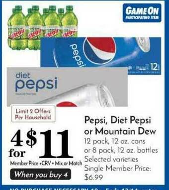 Pavilions Pepsi, Diet Pepsi Or Mountain Dew offer