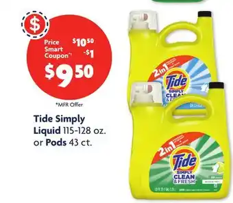 Family Dollar Tide simply liquid 115-128 oz. or pods 43 ct offer