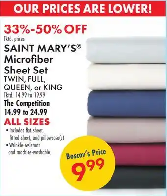 Boscov's Saint mary's microfiber sheet set offer