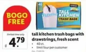 Lidl Tall Kitchen Trash Bags With Drawstrings, Fresh Scent offer