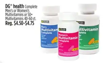 Dollar General Dg health complete men's or women's multivitamins or 50 + multivitamins 40-60 offer