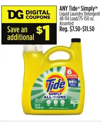 Dollar General Any tide simply liquid laundry detergent offer