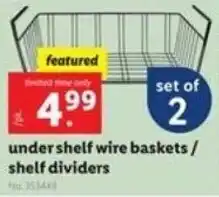 Lidl Under Shelf Wire Baskets/ Shelf Dividers offer