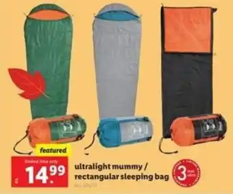Lidl Ultralight Mummy/ Rectangular Sleeping Bag offer