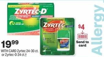 CVS Zyrtec 24-30 Ct Or Zyrtec-D 24 ct offer