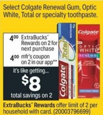 CVS Colgate Renewal Gum, Optic White, Total Or Specialty Toothpaste offer