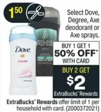 CVS Dove, Degree, Axe Deodorant Or Axe Sprays offer