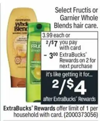 CVS Fructis Or Garnier Whole Blends Hair Care offer