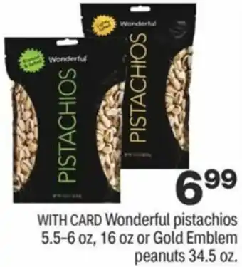 CVS Wonderful Pistachios 5.5-6 oz, 16 Oz Or Gold Emblem Peanuts 34.5 oz offer