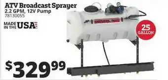 ATV Broadcast Sprayer 2.2 GPM, 12V Pump