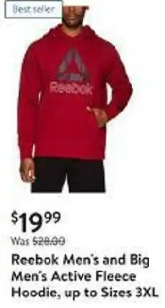 Walmart Reebok Men's and Big Men's Active Fleece Hoodie offer