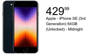 Best Buy Apple - iPhone SE (3rd Generation) 64GB (Unlocked) - Midnight offer