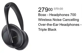 Best Buy Bose - Headphones 700 Wireless Noise Cancelling Over-the-Ear Headphones - Triple Black offer