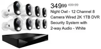 Night Owl 12 Channel 8 Camera Wired 2K 1TB DVR Security System with 2-way Audio - White