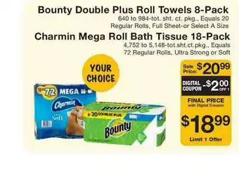 Fairway Store Market Bounty Double Plus Roll Towels, Charmin Mega Roll Bath Tissue offer