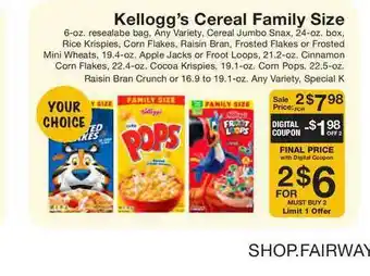 Fairway Store Market Kellogg's Cereal Family Size offer