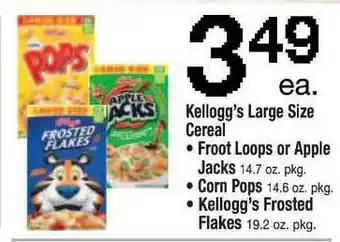 ACME Kellogg's Large Size Froot Loops Or Apple Jacks, Corn Pops, Kellogg's Frosted Flakes offer