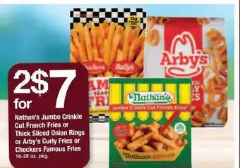 ACME Nathan's Jumbo Crinkle Cut French Fries Or Thick Sliced Onion Rings Or Arby's Curly Fries Or Chekers Famous Fries offer