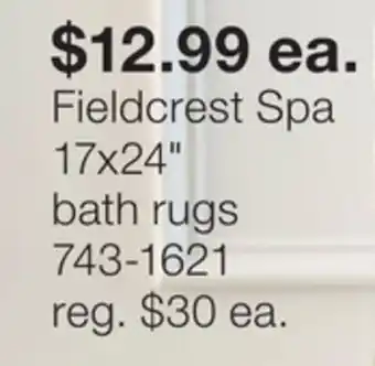 JC Penney Fieldcrest spa 17x24 bath rugs offer