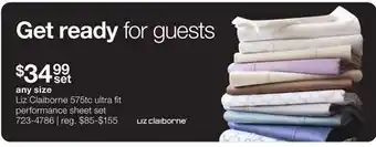 JC Penney Liz claiborne 575tc ultra fit performance sheet set offer