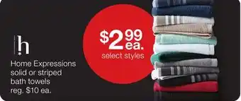 JC Penney Home expressions solid or striped bath towels offer