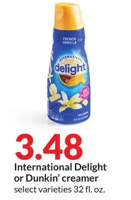 Hy-Vee International delight or dunkin' creamer offer
