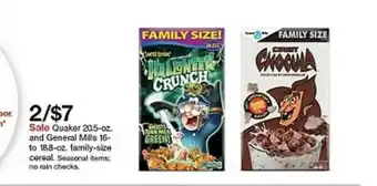Target Quaker 20.5-oz. And General Mills 16- To 18.8-oz. Family-size Cereal offer