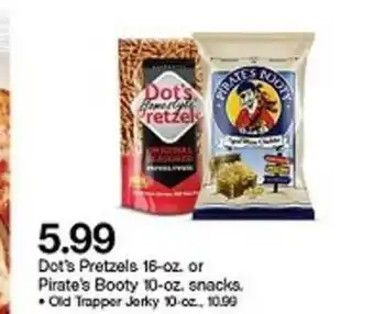 Target Dot's Pretzels 16-oz. Or Pirate's Booty 10-oz. Snacks offer