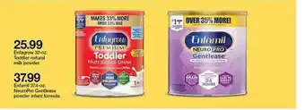Target Enfagrow 32-oz. Toddler Natural Milk Powder, Enfamil 27.4-oz. Neuropro Gentlease Powder Infant Formula offer