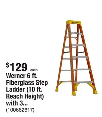 The Home Depot Werner 6 ft. fiberglass step ladder (10 ft. reach height) with 300 lb. load capacity type ia duty rating offer